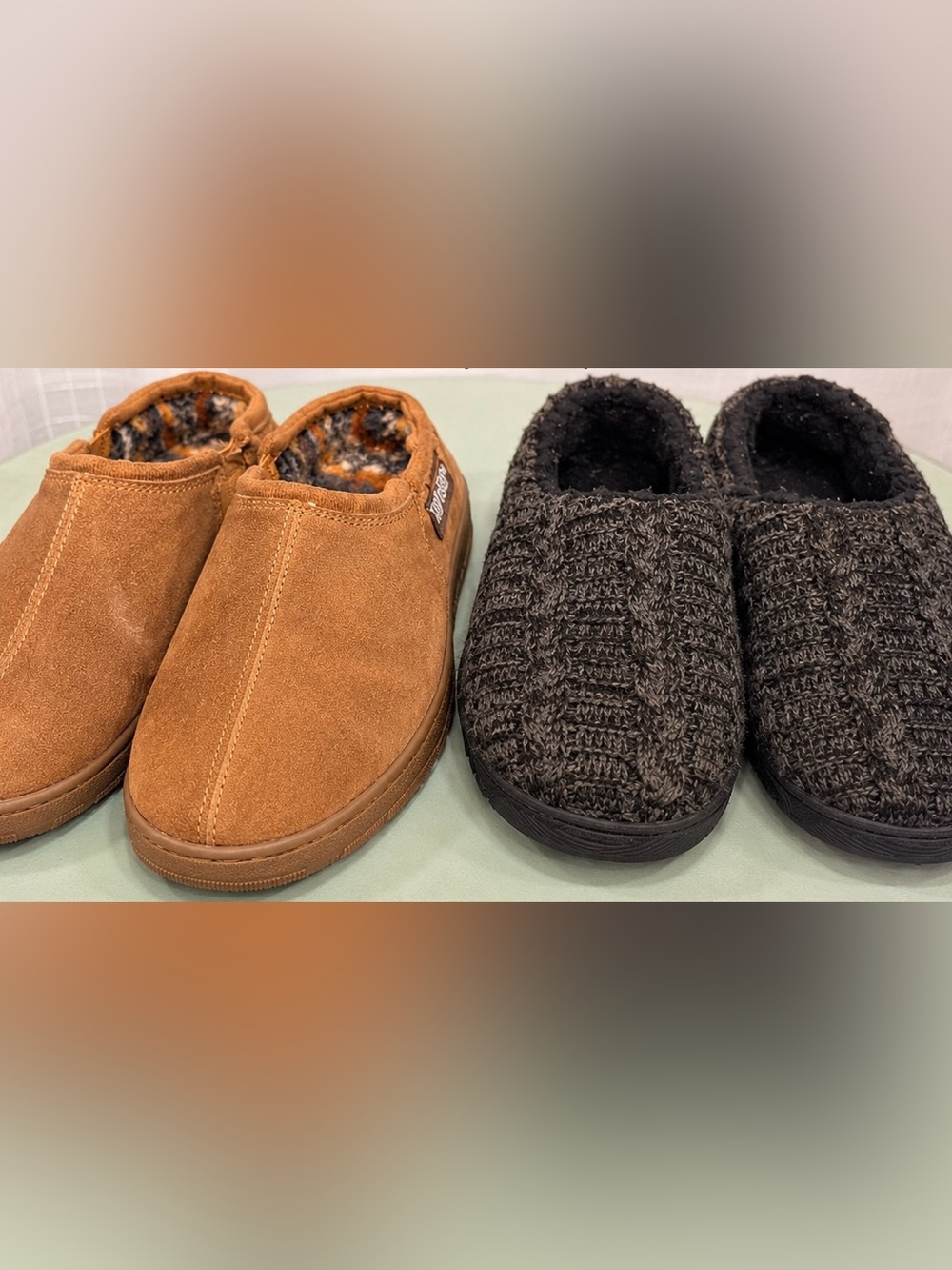 Lot 2 Muk Luks Mens Slippers Size M 10-11 Suede Knit Faux Fur House Shoes Cozy